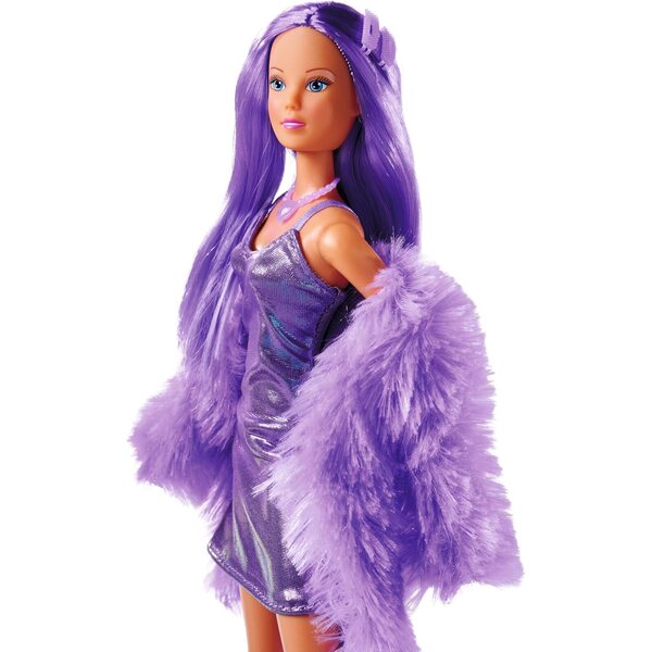 Steffi Love Fluffy 29cm - Bambola alla Moda con Vestito e Giacca in Pelliccia, Accessori Trend