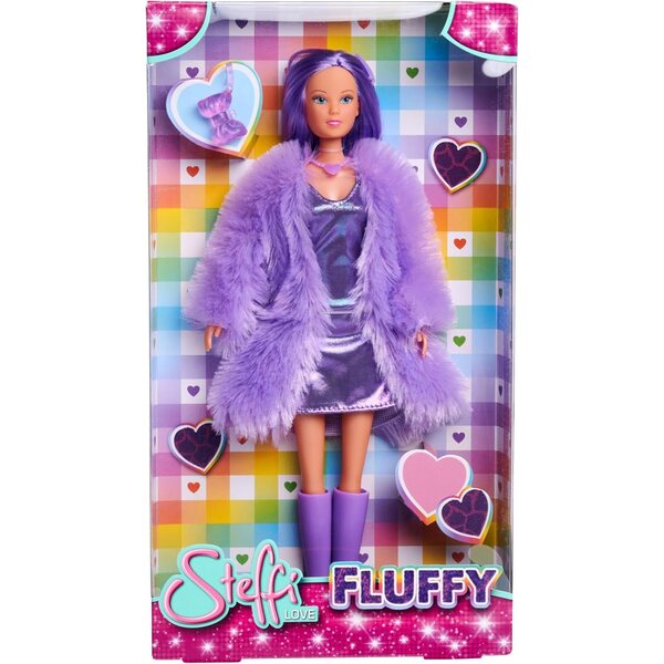 Steffi Love Fluffy 29cm - Bambola alla Moda con Vestito e Giacca in Pelliccia, Accessori Trend