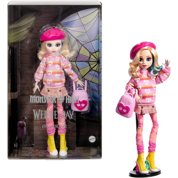 Monster High Enid Sinclair Puppe mit Hut und rosa Rucksack, Originalzubehör HXJ05
