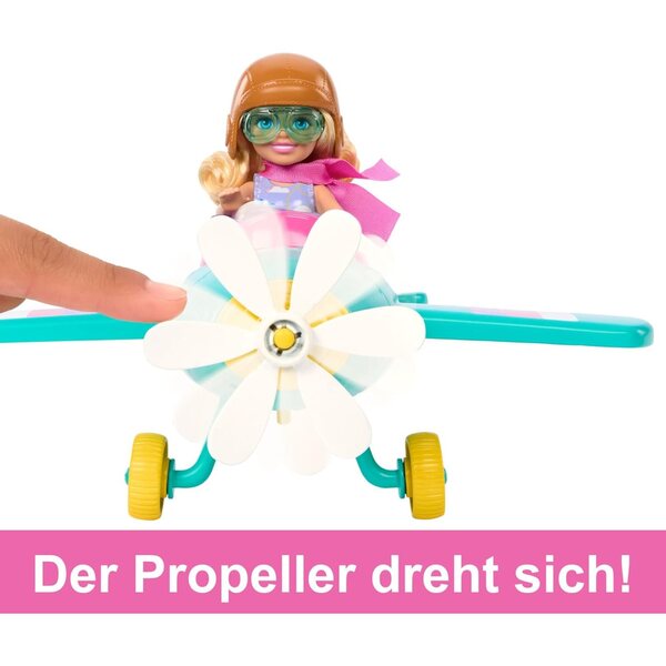 Barbie Chelsea Pilotin mit Flugzeug, Hund und Zubehör zum Rollenspiel ab 3 Jahren