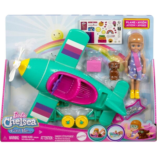 Barbie Chelsea Pilotin mit Flugzeug, Hund und Zubehör zum Rollenspiel ab 3 Jahren