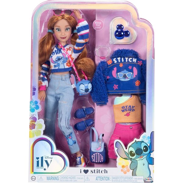 Disney ILY 4EVER Stitch-Puppe mit roten Haaren und Mix & Match-Kleidung, 29 cm