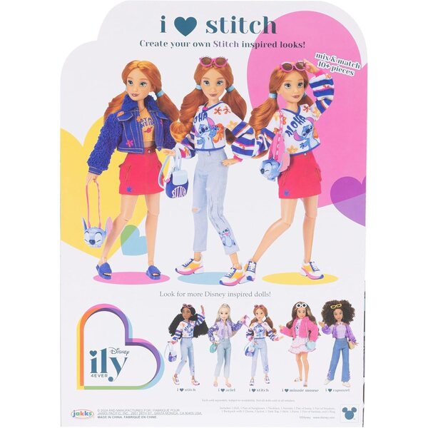 Disney ILY 4EVER Stitch-Puppe mit roten Haaren und Mix & Match-Kleidung, 29 cm