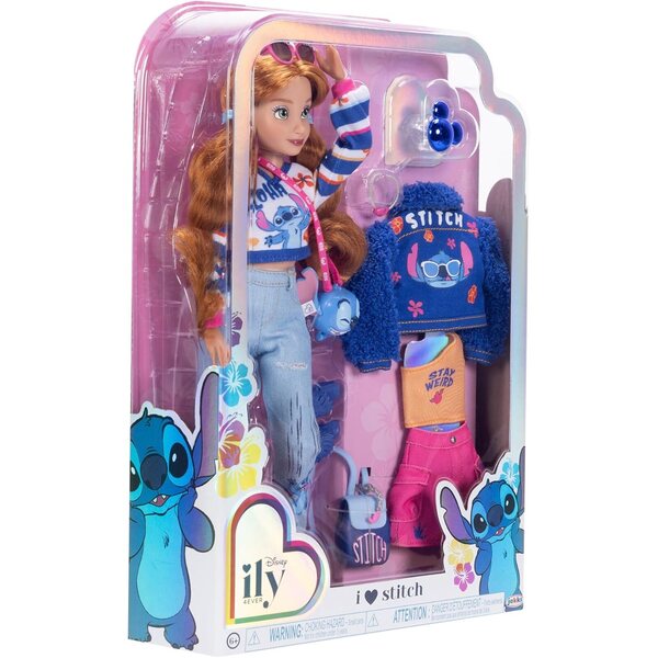 Disney ILY 4EVER Stitch-Puppe mit roten Haaren und Mix & Match-Kleidung, 29 cm