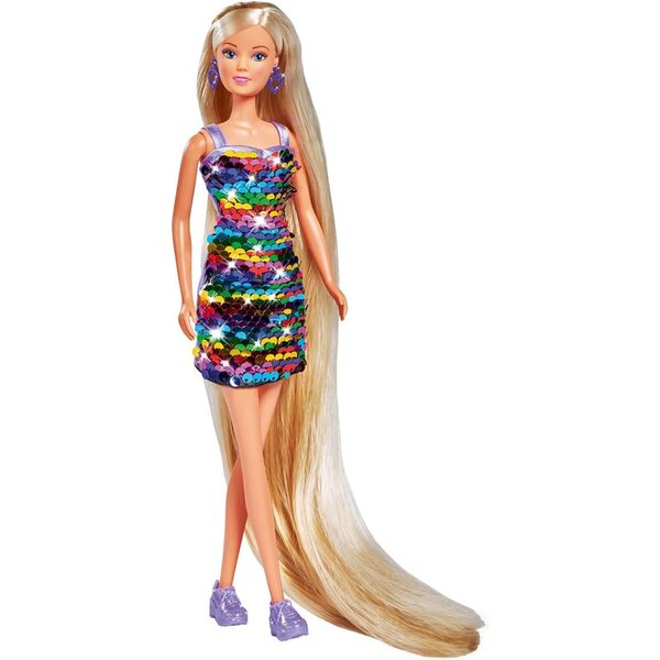 Steffi LOVE XXL Poupée Moda con Capelli Lunghi e Abito Paillettes Effetto Arcobaleno