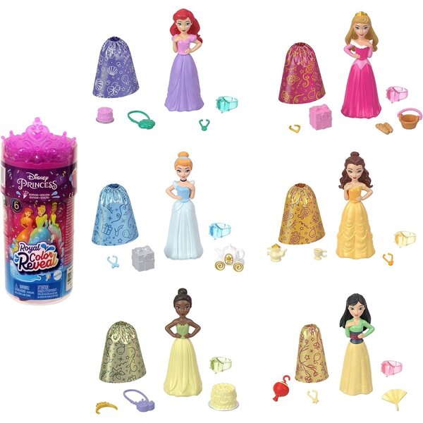 Mattel Disney Princess Party Edition Color Reveal mit 6 Überraschungen für Kinder ab 3 Jahren