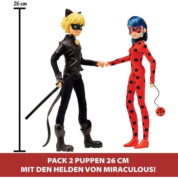 Miraculous Ladybug und Cat Noir 26 cm – Set mit 2 offiziellen Gelenkpuppen für Kinder