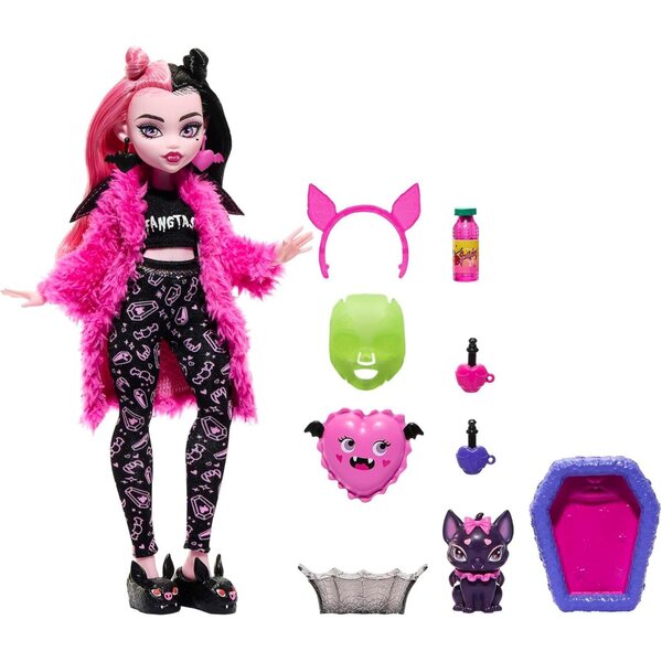 Monster High Draculaura avec accessoires Pyjamaparty et peluche chauve-souris Count Fabulous