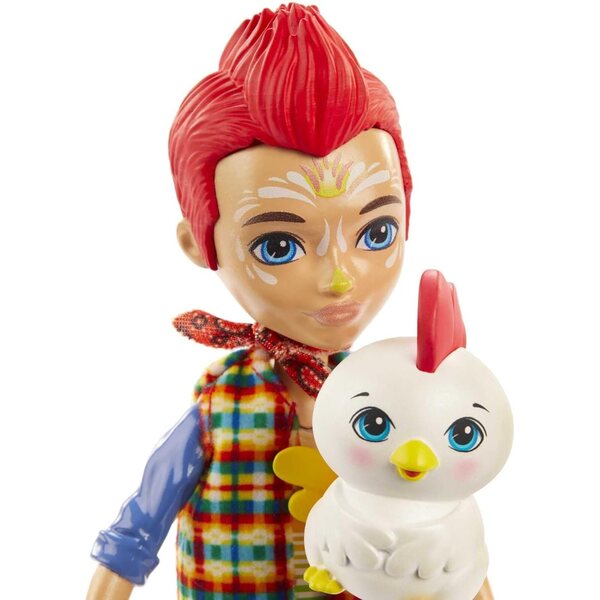 Enchantimals Redward Rooster Puppe con amico Cluck, 15 cm, Set completo con abbigliamento fattoria