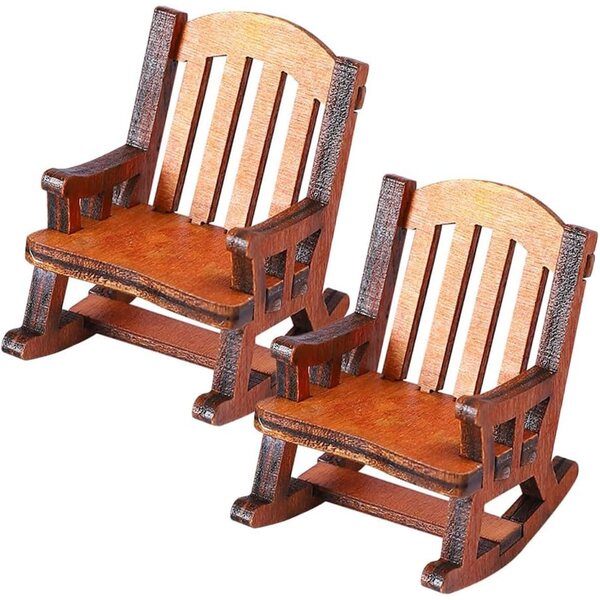 Set 2 Sedie a Dondolo in Miniatura in Legno Marrone per Case delle Bambole