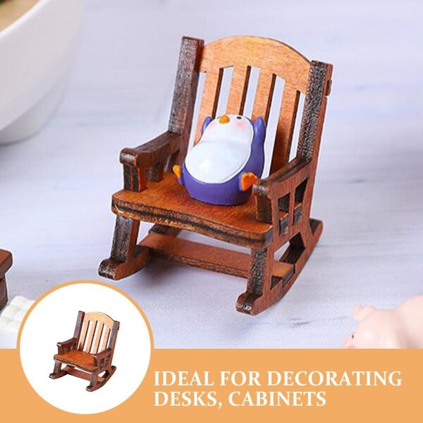 Set 2 Sedie a Dondolo in Miniatura in Legno Marrone per Case delle Bambole
