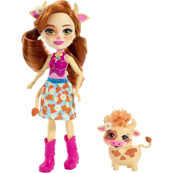 Enchantimals FXM77 Cailey Cow & Curdle – Puppe und Tierfreund 15 cm
