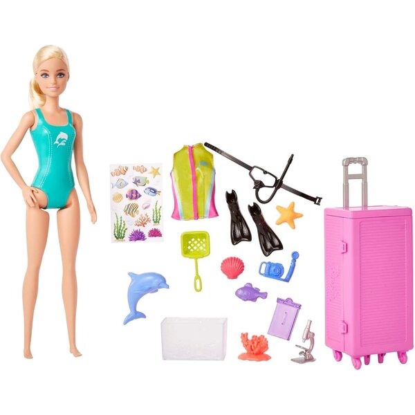 Barbie Meeresbiologin mit Delfin und Zubehör – Lernspiel für Kinder ab 3 Jahren