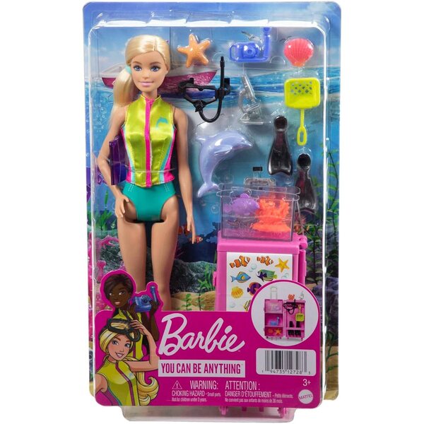 Barbie Meeresbiologin mit Delfin und Zubehör – Lernspiel für Kinder ab 3 Jahren