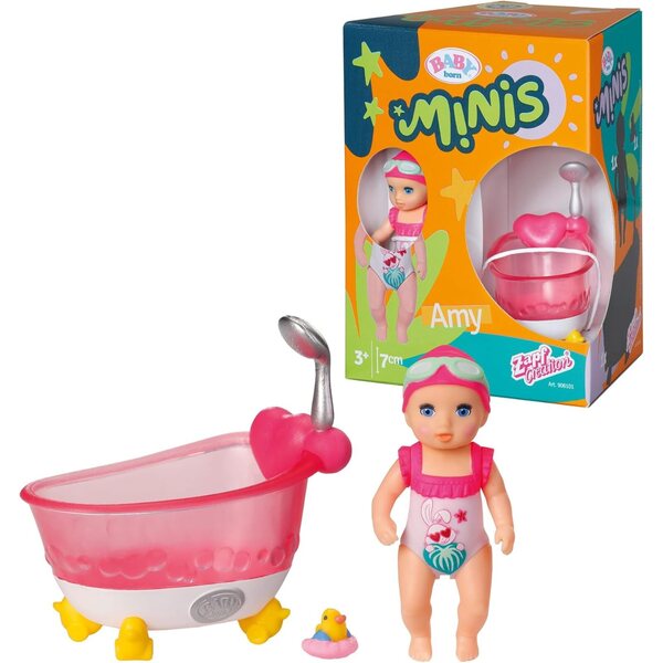 BABY born Minis Amy mit Badewanne, Puppe 7 cm mit gelber Ente
