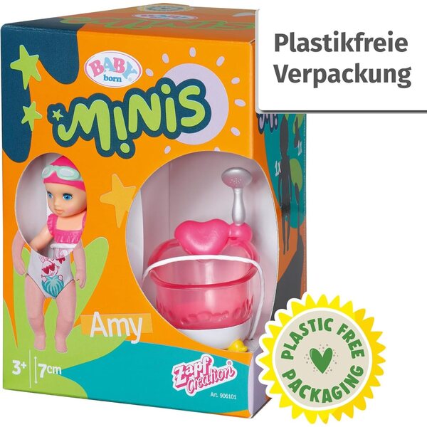 BABY born Minis Amy mit Badewanne, Puppe 7 cm mit gelber Ente