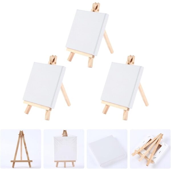 Vaguelly 3 Mini Cavalletti Triangolari in Legno Bianco Resistenti per Decorazione DIY