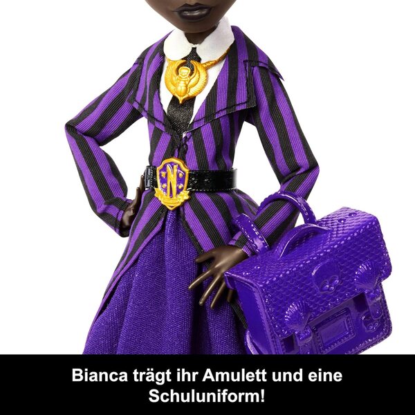 Bianca Barclay Monster High x Wednesday mit Accessoires und Nevermore Academy-Uniform