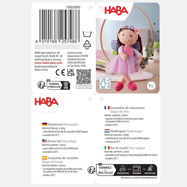 HABA Fairy Magic Puppenkleidung 2-teilig für 30 cm Puppen ab 18 Monaten, Kleid mit Flügeln