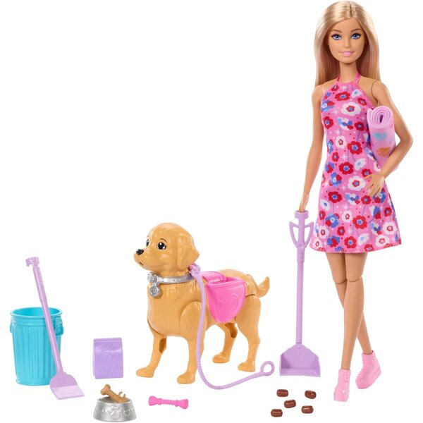 Barbie Beach mit Hundespielzeug, das läuft und beißt, komplettes Zubehörset