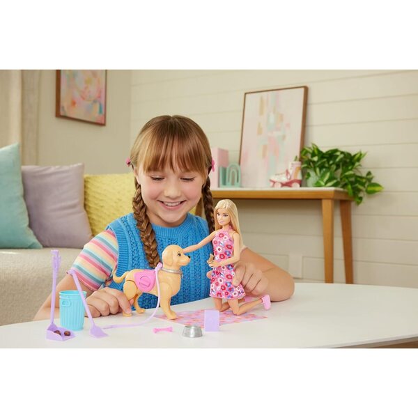 Barbie Beach mit Hundespielzeug, das läuft und beißt, komplettes Zubehörset