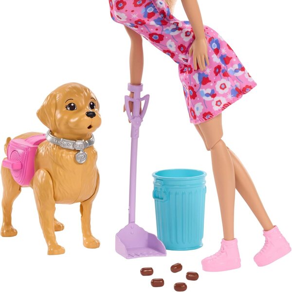 Barbie Beach mit Hundespielzeug, das läuft und beißt, komplettes Zubehörset