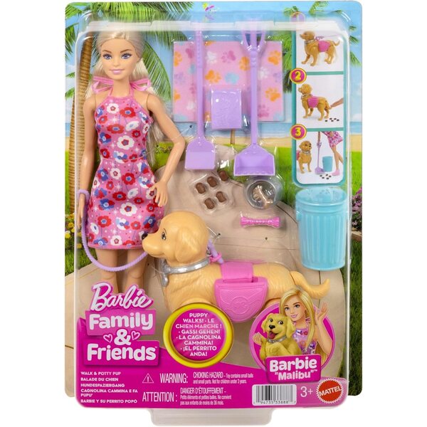 Barbie Beach mit Hundespielzeug, das läuft und beißt, komplettes Zubehörset