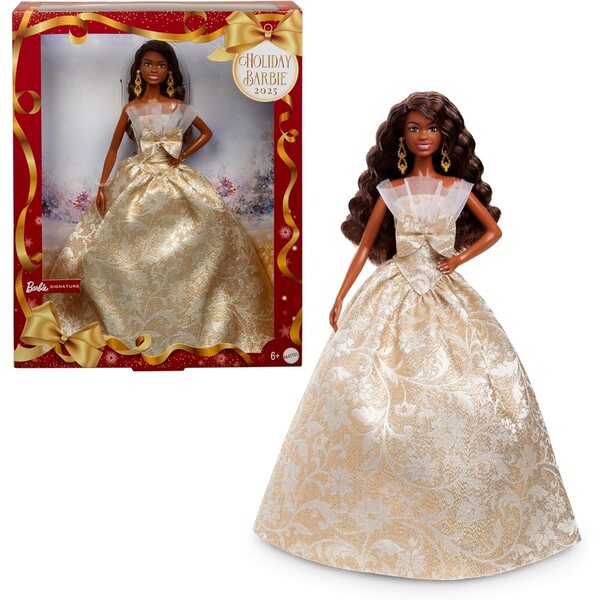 Barbie Signature 2025 Holiday: Elegante Silber- und Goldpuppe mit Jacquardkleid