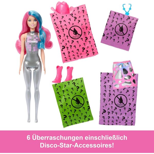Barbie Color Reveal Disco Star mit 6 Überraschungen und metallischen Farbwechseln