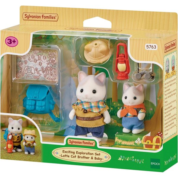 Sylvanian Families Abenteuerset mit zwei Figuren, Milchkatzenvater und Sohn für Kinder ab 3 Jahren