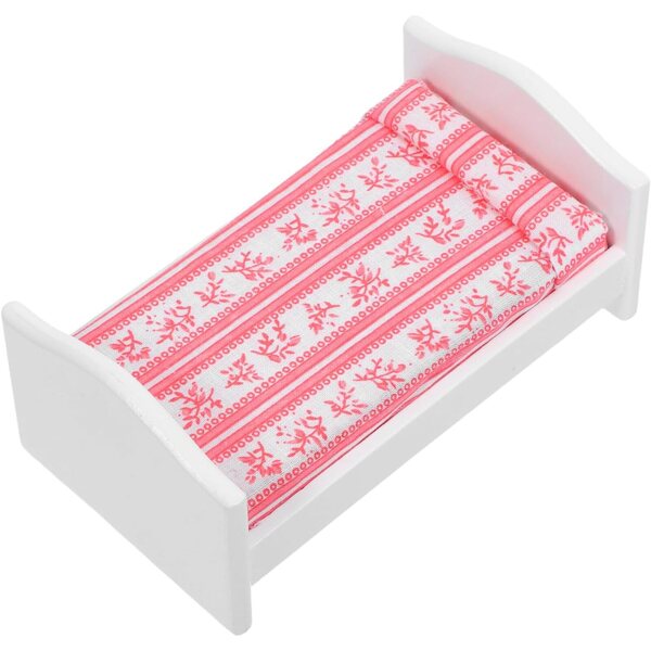 ERINGOGO Mini Letto Rosso e Bianco per Casa delle Bambole, Arredo in Pannello Denso