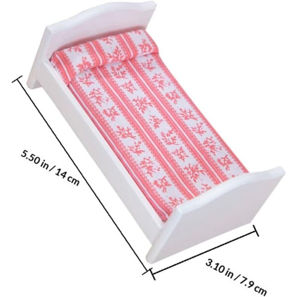 ERINGOGO Mini Letto Rosso e Bianco per Casa delle Bambole, Arredo in Pannello Denso