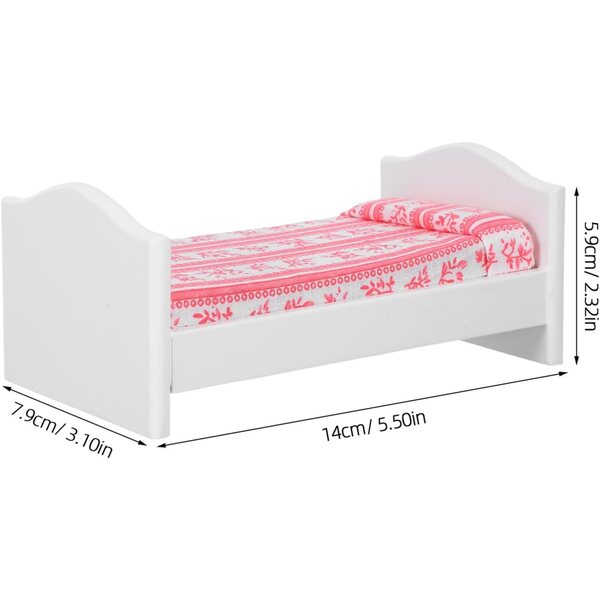 ERINGOGO Mini Letto Rosso e Bianco per Casa delle Bambole, Arredo in Pannello Denso