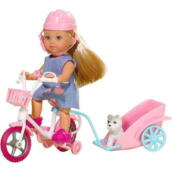 Evi Love Bike Tour mit Fahrrad, Anhänger und Hund, Spielzeug für Mädchen ab 3 Jahren