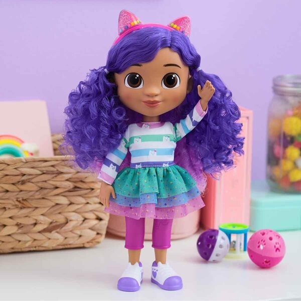 DREAMWORKS GABBY'S DOLLHOUSE – Interaktive Puppenparty Gabby mit Geräuschen und Katzenohren, 33 cm