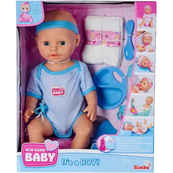 Simba New Born Baby Bambino 43cm con Funzioni Realistiche e Accessori Completi