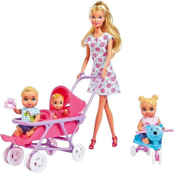 Simba Steffi Love Baby World Bambole-Spielset con Steffi e 3 Babys, accessori inclusi