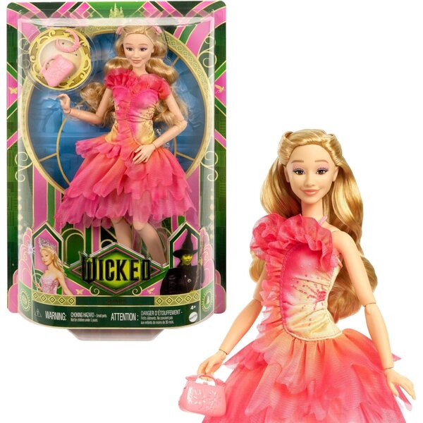 Mattel Glinda Modepuppe mit rosa Kleid und Accessoires – bewegliche Puppe
