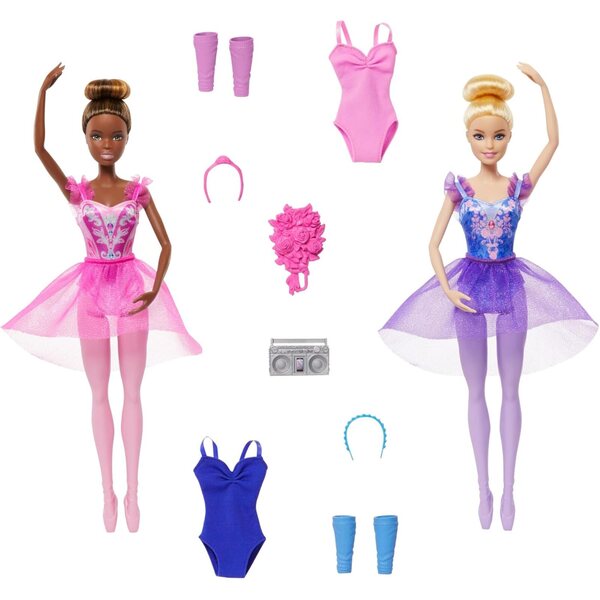 Barbie Ballettstudio-Set mit 2 Puppen und 9 Zubehörteilen für Tanz und kreatives Spielen