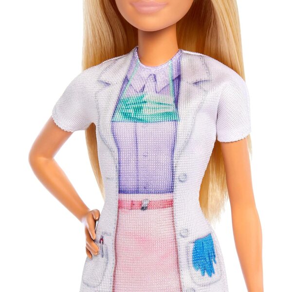 Barbie-Zahnärztin mit blauem Kleid, Patient und Zubehör für Lernspiel