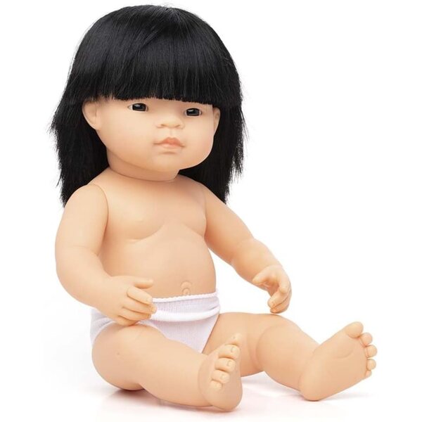 Miniland Neugeborene asiatische Mädchenpuppe 38 cm aus weichem und flexiblem Vinyl