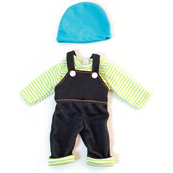 Miniland-Kleidungsset für 32-cm-Puppen mit gestreiftem T-Shirt, Overall und Mütze