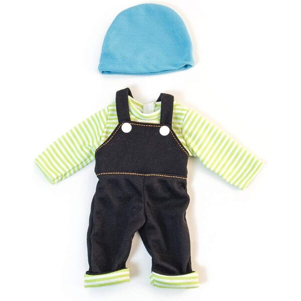 Miniland-Kleidungsset für 32-cm-Puppen mit gestreiftem T-Shirt, Overall und Mütze