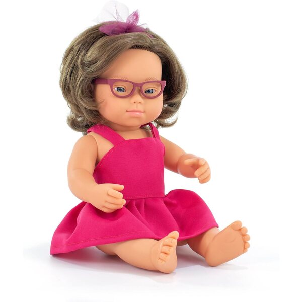 Miniland Poupée 38 cm mit Down-Syndrom und Brille, hergestellt in Spanien, My Friends & Me Collection