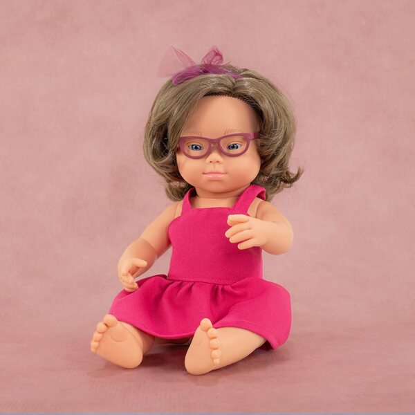 Miniland Poupée 38cm con Sindrome di Down e Occhiali, Made in Spain, Collezione My Friends & Me