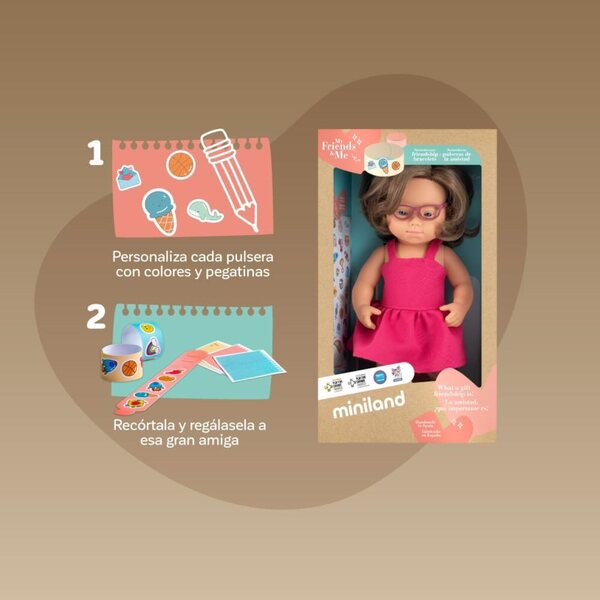 Miniland Poupée 38cm con Sindrome di Down e Occhiali, Made in Spain, Collezione My Friends & Me
