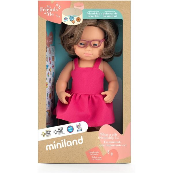 Miniland Poupée 38cm con Sindrome di Down e Occhiali, Made in Spain, Collezione My Friends & Me