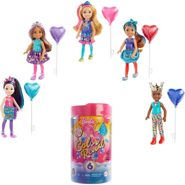 Barbie Chelsea Color Reveal Party-Serie mit 6 Überraschungen und farbenfrohen Effekten