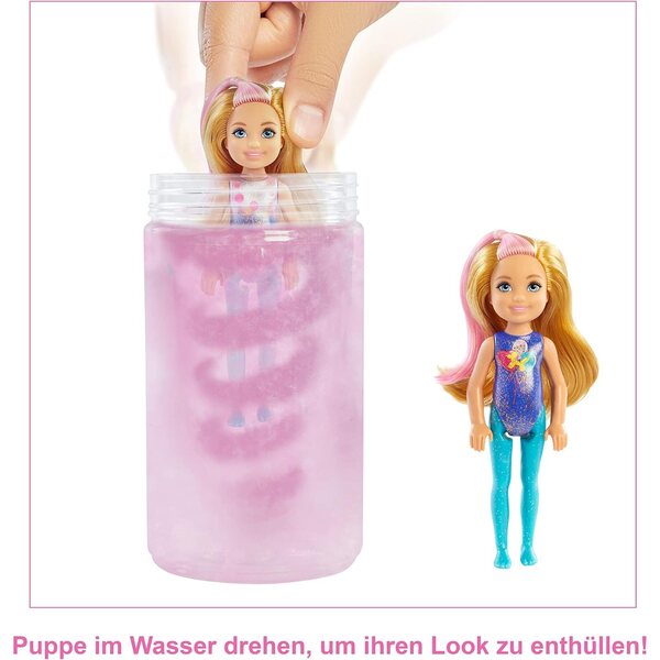 Barbie Chelsea Color Reveal Party-Serie mit 6 Überraschungen und farbenfrohen Effekten