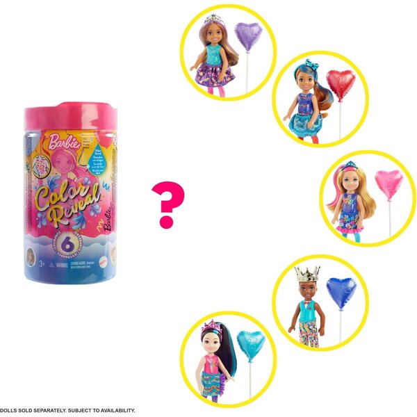 Barbie Chelsea Color Reveal Party-Serie mit 6 Überraschungen und farbenfrohen Effekten
